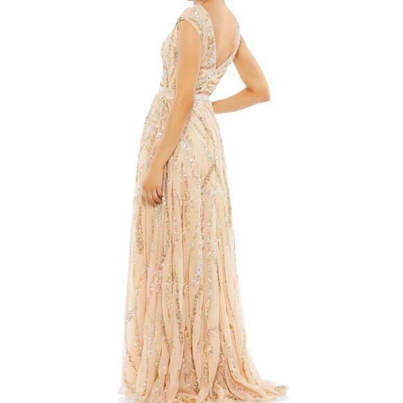 Mac Duggal 5445 Cap Sleeve Embellished Evening Gown Beige Multi Size 16 NWOT - Picture 10 of 13